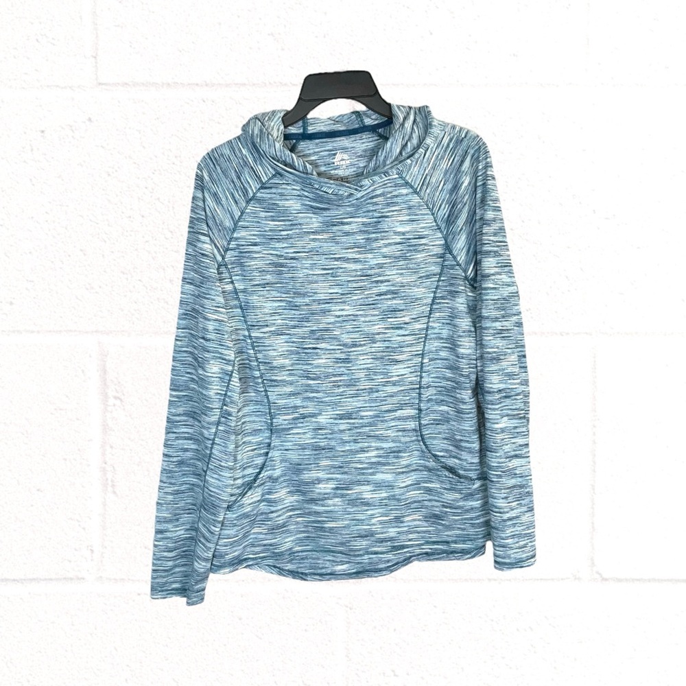 RBX Blue, Navy, White Marble Active Wear Stretchy Hoodie Shirt Women Large